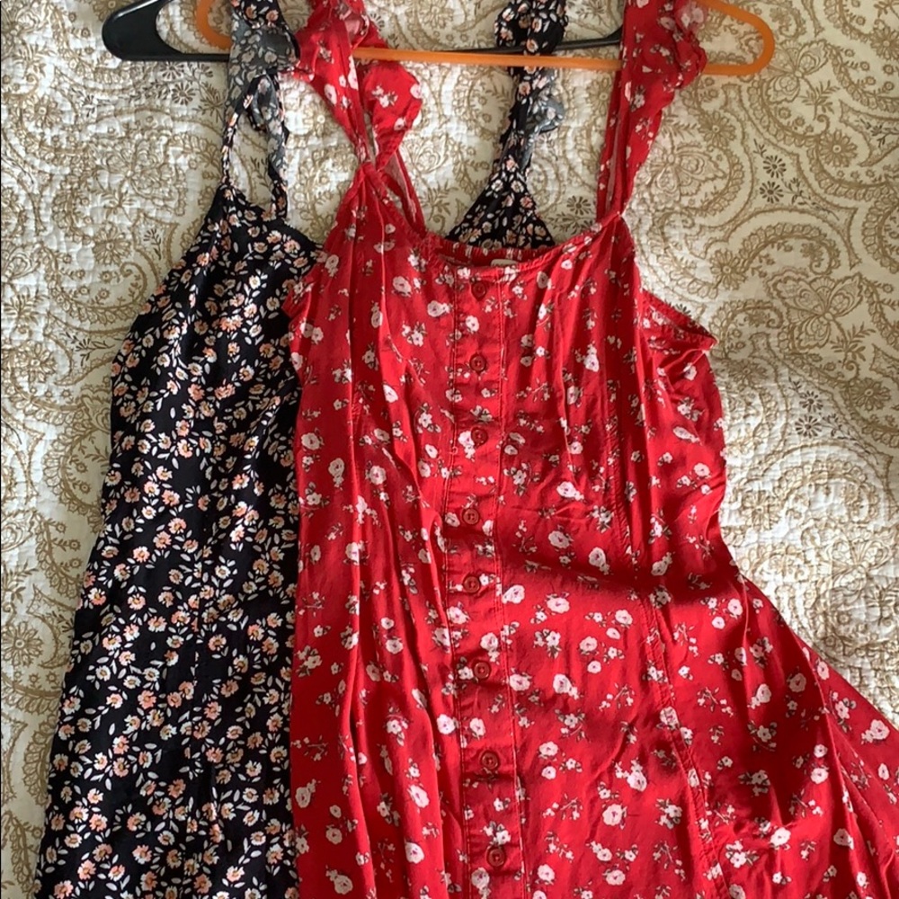 TWO Mossimo XS floral sundresses red black